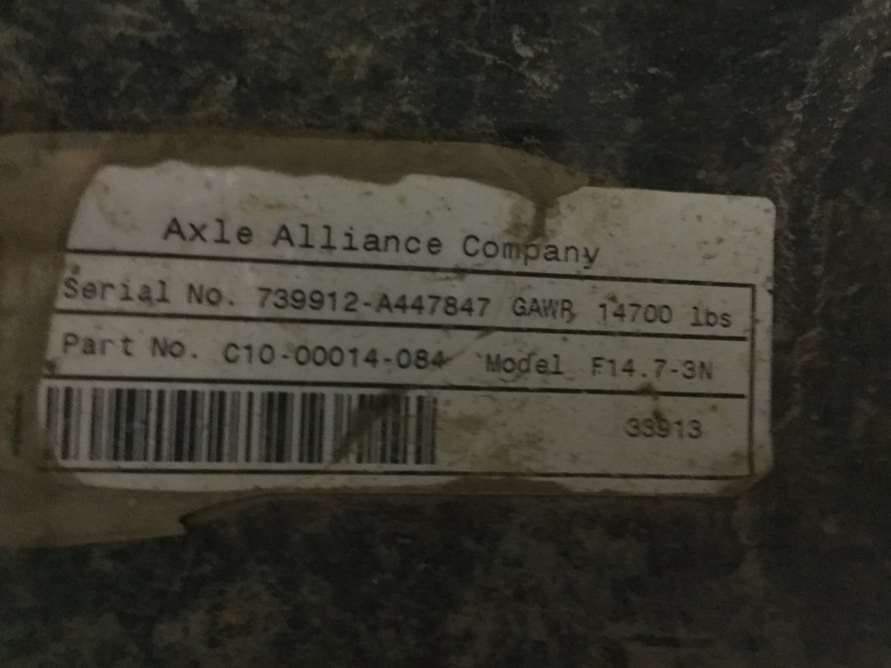 Alliance Axle AF-14.7-3 Axle Assembly, Front - F14.7-3N