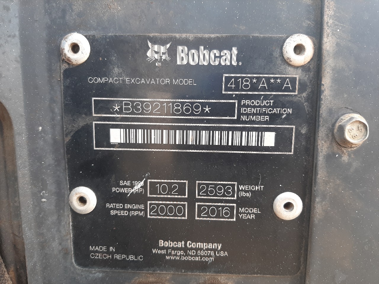 2016 Bobcat 418 