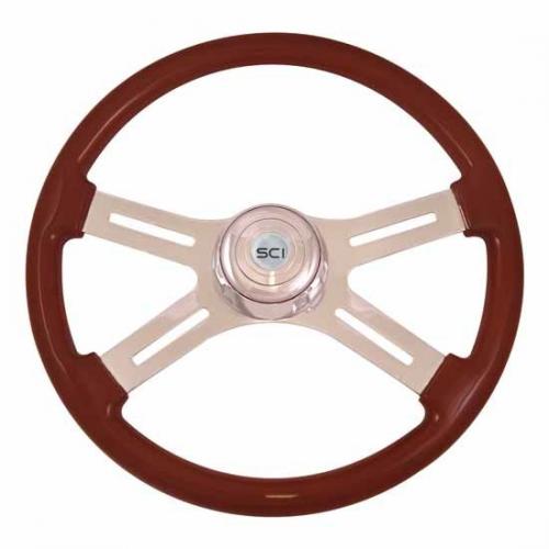 Best Fit 09-1500310 Steering Wheel: 18 Inch Chrome 4 Spoke Polished Mahogany Classic Steering Wheel With Chrome Bezel & Horn