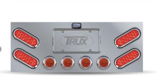 Trux Accessories TU-9008L Tail Panel: Stainless Steel Rear Center Panel With 4 Oblong & 4 X 2 1/2 Leds & Bezels"