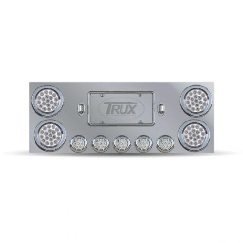 Trux Accessories TU-9002L2 Tail Panel: Stainless Steel Rear Center Panel With 2 X 4" & 5 X 2 1/2" Dual Revolution, With 2 X 4" Red & 2 License Light Leds