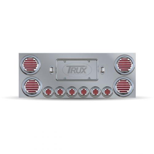 Trux Accessories TU-9001LFC Tail Panel: Stainless Steel Rear Center Panel With 4 X 4" & 6 X 2" Clear Flatline Leds, Bezels & 2 License Leds