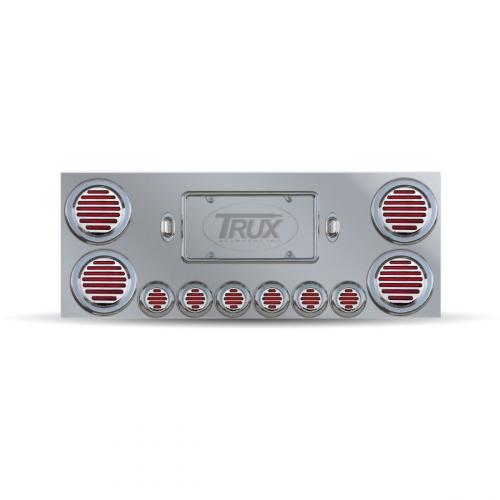 Trux Accessories TU-9001LF Tail Panel: Stainless Steel Rear Center Panel With 4 X 4" & 6 X 2" Flatline Leds, Bezels & 2 License Leds