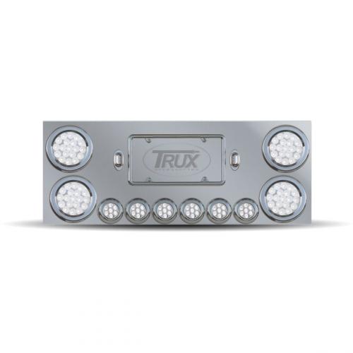 Trux Accessories TU-9001L3 Tail Panel: Stainless Steel Rear Center Panel With 4 X 4", 6 X 2" Dual Revolution & 2 License Light Leds