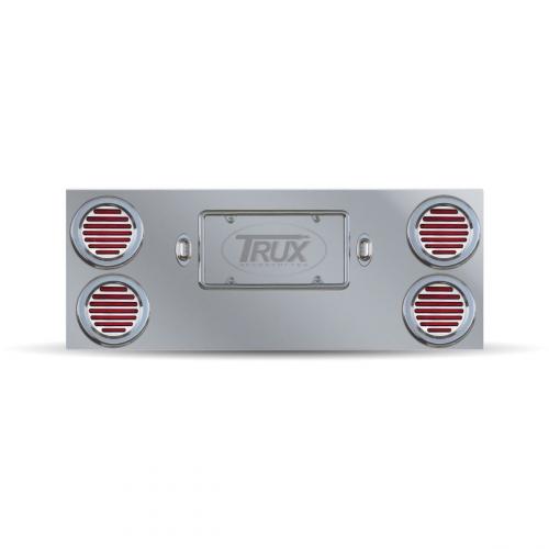 Trux Accessories TU-9017LFC Tail Panel: Stainless Steel Rear Center Panel With 4 X 4" Clear Flatline Leds, Bezels & 2 License Leds