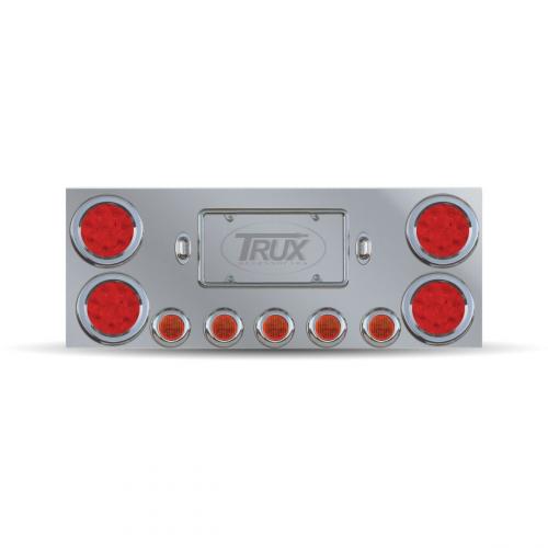 Trux Accessories TU-9002LF Tail Panel: Stainless Steel Rear Center Panel With 4 X 4" & 5 X 2 1/2" Flatline Leds, Bezels & 2 License Leds