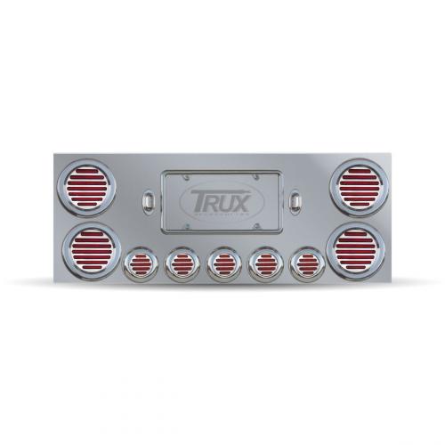 Trux Accessories TU-9002LFC Tail Panel: Stainless Steel Rear Center Panel With 4 X 4" & 5 X 2 1/2" Clear Flatline Leds, Bezels & 2 License Leds