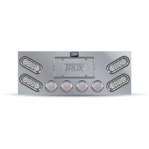 Trux Accessories TU-9008LC Tail Panel: Stainless Steel Rear Center Panel With 4 Oblong & 4 X 2 1/2 Clear Leds & Bezels"