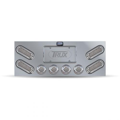 Trux Accessories TU-9008LFC Tail Panel: Stainless Steel Rear Center Panel With 4 Oval & 4 X 2 1/2" Clear Flatline Leds & Bezels