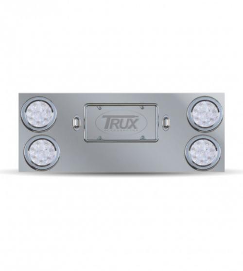 Trux Accessories TU-9017LC Tail Panel: Stainless Steel Rear Center Panel With 4 X 4" Clear & 2 License Light Leds