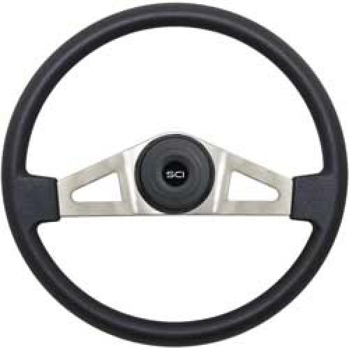 Kenworth 09-1500614 Steering Wheel: 18 Inch Nickel 2 Spoke Black Poly Steering Wheel With Black Horn Button