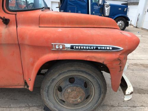 1959 Chevrolet C50 Right Red Full Steel Fender Extension (Hood): Does Not Include Logo Viking/60 Emblem, Has Rust Holes At Bottom Mount/Edge, Does Not Include Headlamp Assembly