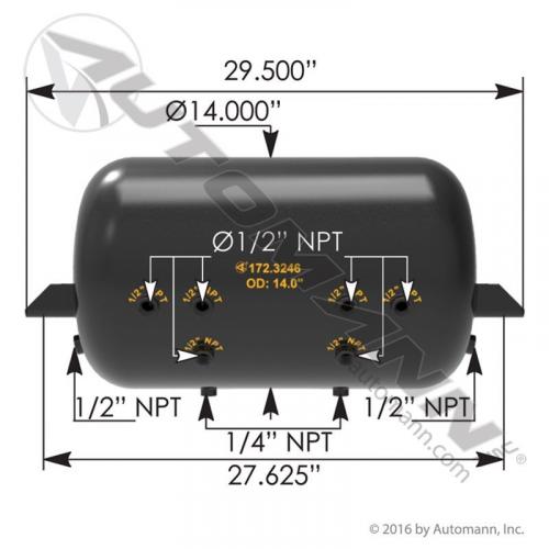 Terex 172.3246 27.5-inch Air Tank | 14-inch Diameter | 10 Ports