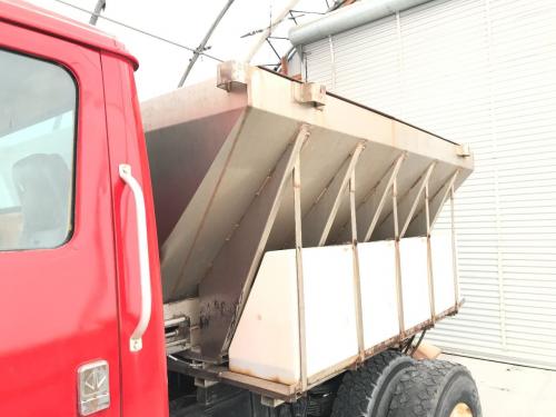 Ice Control: Flink Spreader Box Only, L - 9' X W - 84", Does Not Include Side Tanks, Both Front Edges Bent, Multiple Straps Welded, Steel Patch Along Back Side, Top Rh Side Bent