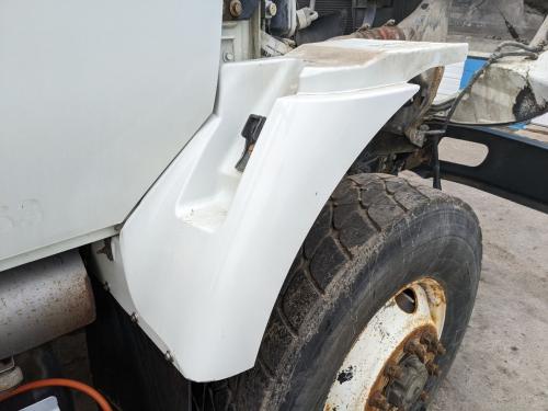 2008 International WORKSTAR Right White Extension Composite Fender Extension (Hood): Does Not Include Bracket, Crack In Bottom Edge, Sizeable Rub Wear From Hood In Front Edge, Small Hole Drilled Next To Hood Latch