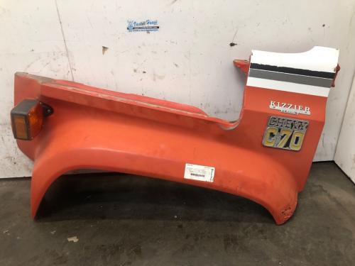 1979 Chevrolet C70 Left Red Full Steel Fender Extension (Hood): Does Not Include Brackets, Lower Edge Rusted And Painted