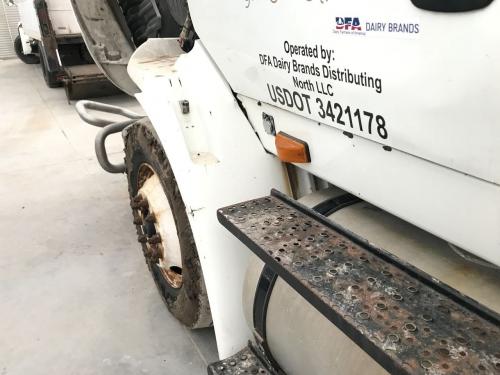 2004 International 8600 Left White Extension Fiberglass Fender Extension (Hood): Does Not Include Bracket, Scuffed/Chipped Along Front Edge & Latch, Cracked Along Outside Edge