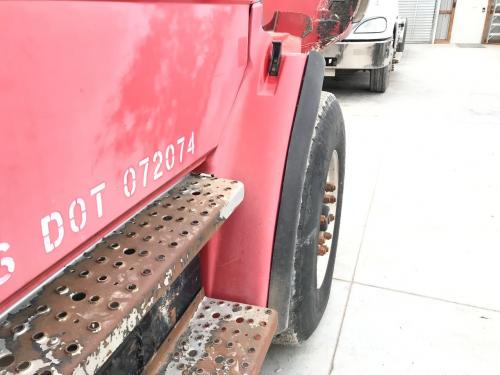 1999 Freightliner FL80 Right Red Extension Fiberglass Fender Extension (Hood): Does Not Include Bracket, Chipped Along Front Edge, Hole Along Center