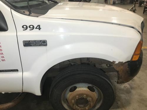 1999 Ford F550 SUPER DUTY Right White Full Steel Fender Extension (Hood): Paint Chipped And Rusting On Bottom Corner