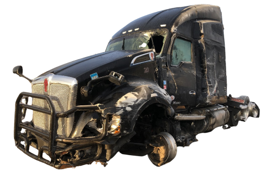 Wrecked semi truck in accident